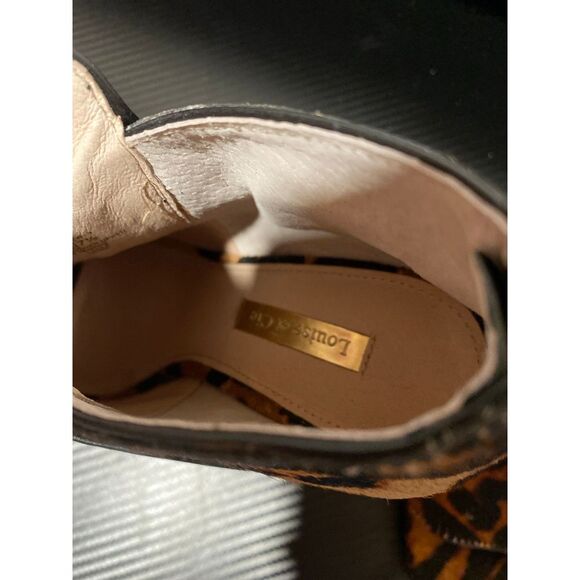 Louise et Cie Lo Lander 3 Leopard Bootie Calf Pony Hair Fur Peep Heel Zip Gold‎ - Picture 10 of 11